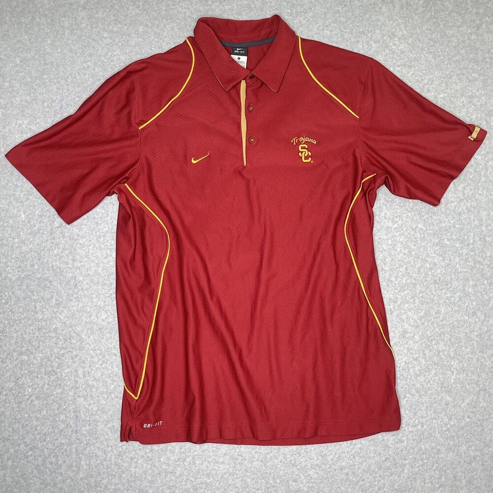 Nike USC Trojans Polo Shirt Mens Large Red Short Sleeve Dri Fit Embroidered